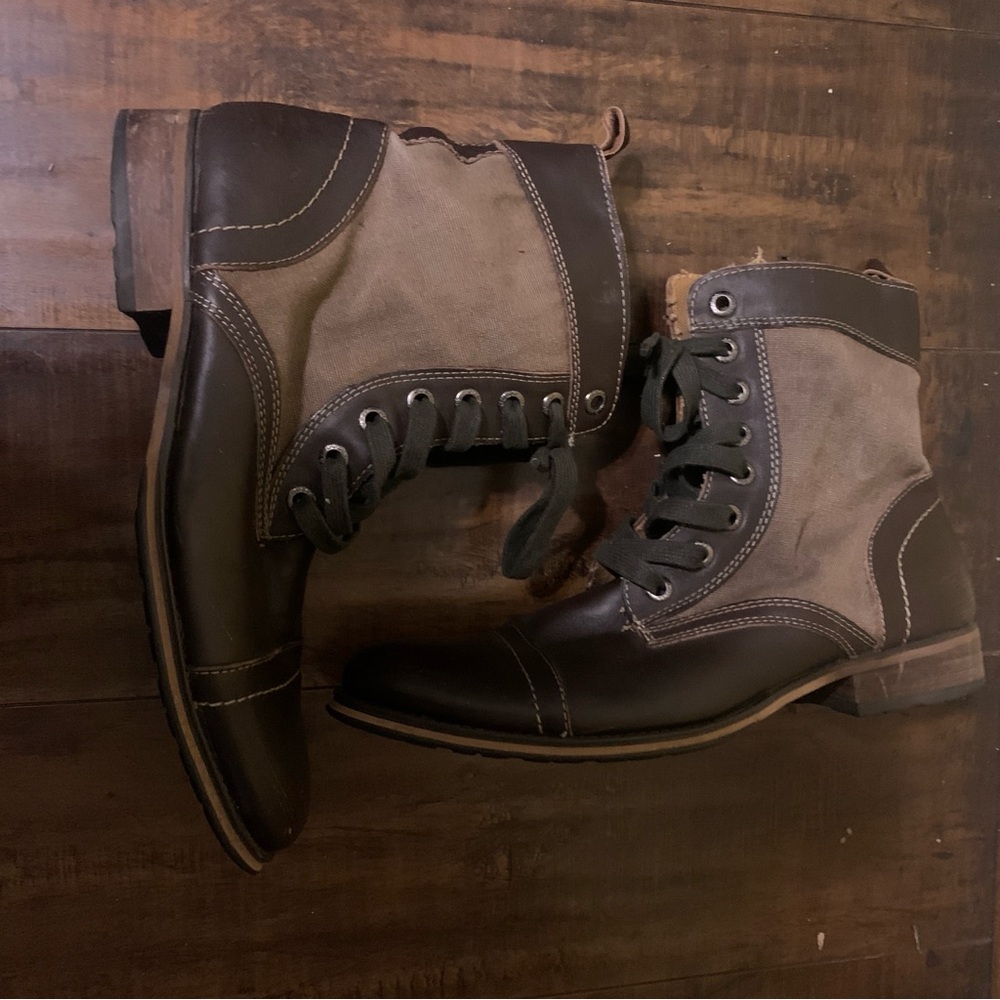 Guess leather Men's Brown Boots lace up mid calf zipper almond toe 10.5